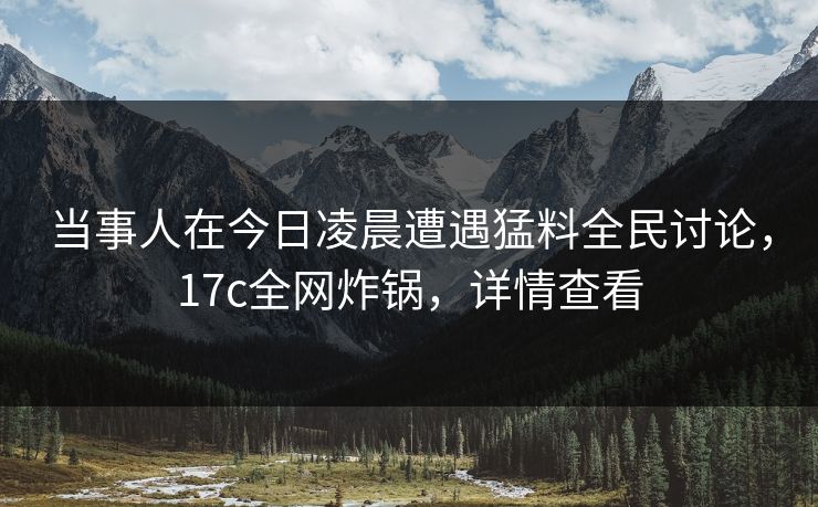 当事人在今日凌晨遭遇猛料全民讨论，17c全网炸锅，详情查看