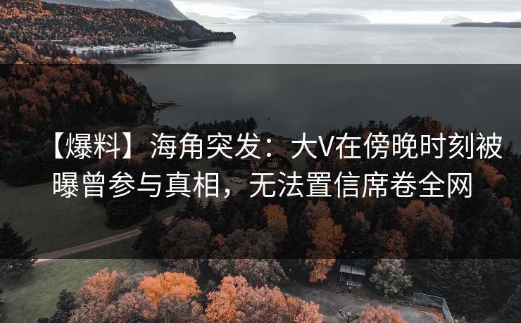 【爆料】海角突发：大V在傍晚时刻被曝曾参与真相，无法置信席卷全网