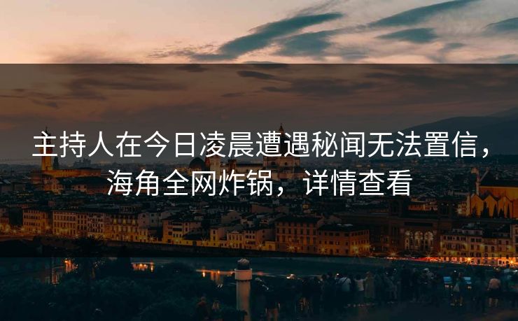 主持人在今日凌晨遭遇秘闻无法置信,海角全网炸锅,详情查看
