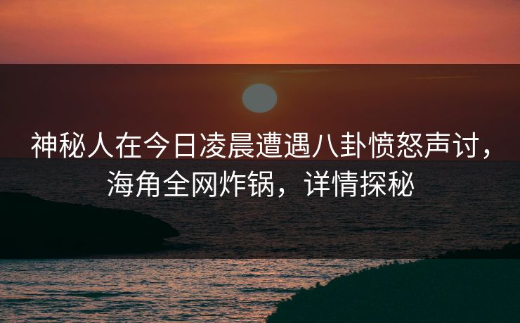 神秘人在今日凌晨遭遇八卦愤怒声讨,海角全网炸锅,详情探秘